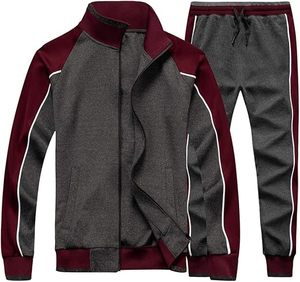 Survêtement gris bordeaux pour homme, manches longues, couleur unie, décontracté, respirant, séchage rapide, léger, 100% coton, hiver - Product Image 5
