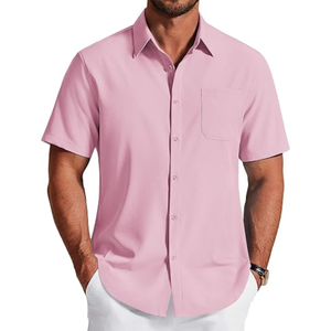 Chemise habillée à manches courtes pour homme, chemise boutonnée décontractée sans plis avec poche poitrine pour le bureau, le travail, les voyages et le quotidien - Product Image 4