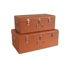 Trending Style Brown Storage Trunks Rectangular Stackable Design Classic Style with Metal Clasps for Sundries Organization - Product Image 1