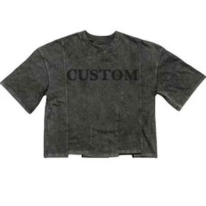 Camiseta de Algodón con Lavado Ácido Personalizada, 250 GSM, Dobladillo Cóncavo, Estilo Vintage, Corte Cuadrado, Streetwear para Hombre - Product Image 5