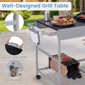 Carrello BBQ in Metallo per Esterni per Griglie a Carbone da 18-22 Pollici con Supporto per Coperchio e Ripiano Portaoggetti - Product Image 6