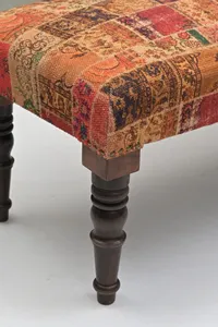 Vintage Style Kilim <b>Bench</b> Pouffe Handmade Turkish Patchwork Ottoman Handwoven Jute Rug Upholstered <b>Wooden</b> Entryway <b>Bench</b> Seat - Product Image 4