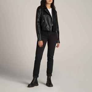 Women's Genuine Sheep <b>Leather</b> Bomber <b>Jacket</b> Plaid Pattern Breathable Zipper Closure <b>Long</b> Length Winter Season - Product Image 3