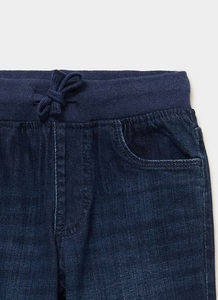 Jean bleu pour garçons, coupe droite, délavage foncé, taille mi-haute, fermeture élastique, coupe classique, longueur complète, en coton, style décontracté, de BD - Product Image 6