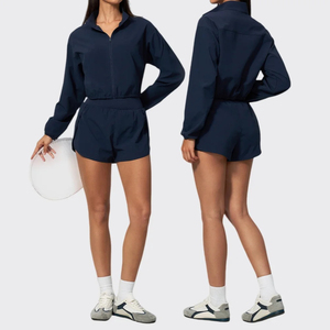 <b>Women's</b> Windbreaker Short Set Solid Color Quick Dry Casual <b>Summer</b> Outfit Stand Collar Long Sleeve Above Knee Shorts Regular - Product Image 1