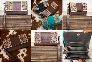 OEM ODM Luxury Tooled Floral Embossed Print Leather Clutch Hot Sale New Design Genuine Leather Credit Card Wallet for Women's - Product Image 3