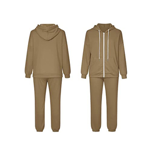 Ensemble de survêtement kaki à capuche pour femme, manches longues, couleur unie, décontracté, avec poches et fermeture éclair - Product Image 4