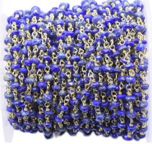Lapis Lazuli Rondelle Shape Faceted Crystal Beads 925 Sterling <b>Silver</b> 18k Gold Plated Rosary <b>Wire</b> Wrap Chain Jewelry Making - Product Image 3