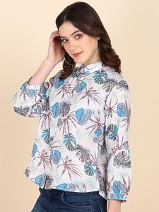 มาเซาเสื้อเชิ้ตผู้หญิงผ้าฝ้ายพิมพ์ลายคอปกแขนยาวลำลองทรงพอดีตัว - Product Image 3