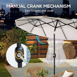 Grande Ombrellone da Esterno 24 cm (9.5'') a Doppia Faccia con Manovella Inclinabile a Pulsante, 3 Prese d'Aria e 12 Stecche per Patio - Product Image 4