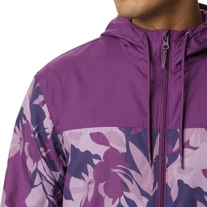 Men's Purple Floral Print Hooded Windbreaker <b>Jacket</b> Lightweight Full Zip Outdoor Casual Streetwear Outerwear - Product Image 4