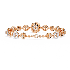Bracelet pour femme en or massif 9K, 10K, 14K, 18K avec diamant de laboratoire VVS DEF CVD, motif floral soleil éclatant et médaillon halo festonné - Product Image 6