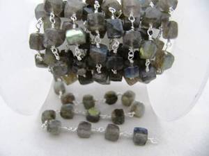 Chaîne de chapelet en labradorite naturelle, forme cube, facettes, perles de 6-7 mm - Product Image 4