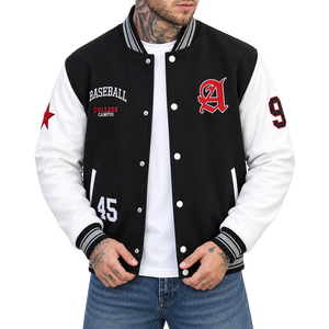 College Baseball <b>Jacket</b> for Men Two Tone Varsity Style Black Body White Sleeves Contrast Design Premium Quality Wholesale Vendor - Product Image 1