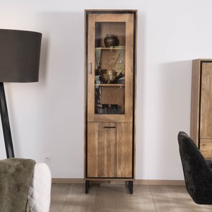 Colonne en verre de style industriel Vandana Royal Grain en acacia Baltik avec verre teinté brun - Product Image 1