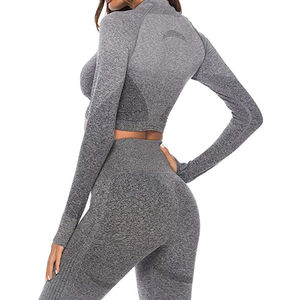 Conjunto Deportivo de 2 Piezas para Gimnasio, Ropa Deportiva Sexy, Top Corto de Manga Larga y Pantalones de Yoga de Cintura Alta, Conjunto de Yoga, Conjunto de Fitness para Mujer, Ropa de Gimnasio - Product Image 3