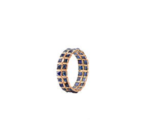 Natural Blue Sapphire Triple-Row <b>Statement</b> <b>Ring</b> in Solid 18K Yellow Gold – Wide Triple-Band Bezel Set <b>Ring</b> September Birthstone - Product Image 1