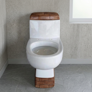 WC monobloc en céramique au design moderne avec finition bicolore en bois, cuvette élégante de designer pour ensemble de salle de bain - Product Image 6