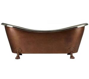 Baignoire ovale autoportante en cuivre martelé à double rebord avec base à jupe pour salle de bain domestique - Product Image 2