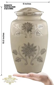 Urna Funeraria de Latón Sólido Color Blanco Perla con Diseño de Girasol, para Adultos, con Bolsa de Terciopelo, Gran Venta - Product Image 2