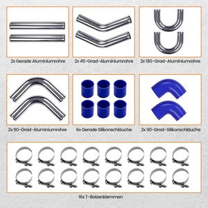 Universal 3\" Aluminum Turbo Intercooler Kit with Silicone Hose and Clamps - Product Image 3