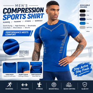OEM <b>Mens</b> Quick Dry Compression Sports <b>T</b> <b>Shirt</b> Crew Neck Short Sleeve High Stretch Mesh Fitness Running Training <b>Slim</b> <b>Fit</b> <b>T</b> <b>Shirt</b> - Product Image 1