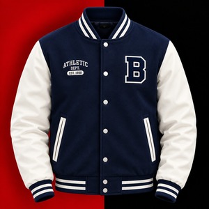 Veste varsity coupe-vent pour homme, col montant, en laine/polyester, fermeture boutonnée recouverte, vêtement d'extérieur décontracté pour l'hiver - Product Image 1