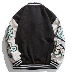 Veste de sport verte pour homme, manches blanches avec patch brodé, style preppy, col rabattu, coupe classique, vêtement d'automne - Product Image 2