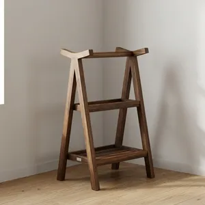 Étagère de rangement en bois de manguier massif, support à serviettes, design minimaliste à 2 niveaux pour salle de bain, cuisine, salon - Product Image 4