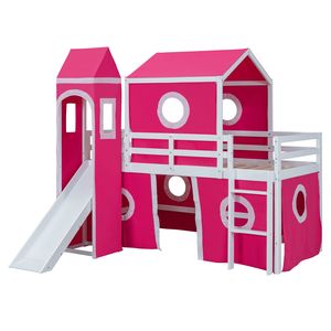 Twin Size Loft Bed with <b>Pink</b> <b>Slide</b> Tent Tower Kids' Beds with Unique Features (OLD SKU WF532001AAH) - Product Image 6