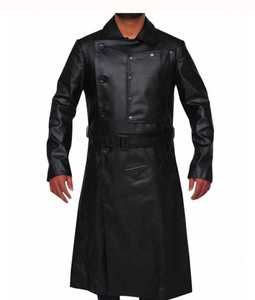 Abrigo clásico alemán vintage de cuero negro para Halloween, abrigo largo - Product Image 1