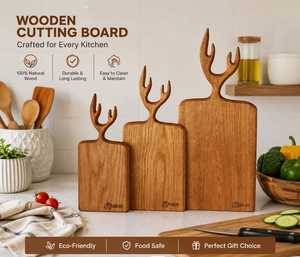Planche à découper rectangulaire personnalisée en bois d'acacia avec poignée en forme de corne, épaisseur 1,5 cm, compatible lave-vaisselle, ustensile de cuisine - Product Image 1