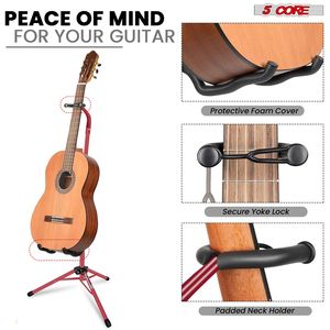 GSH HD RED Heavy-Duty Guitar Stand regolabile da pavimento con supporto per il collo per strumenti musicali classici bassi elettrici acustici - Product Image 4