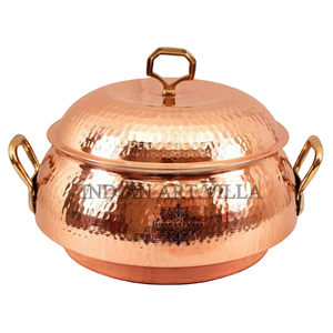 Bol en cuivre pur poli avec couvercles, idéal pour servir à la maison, ustensile de cuisine en métal pour la cuisine - Product Image 3