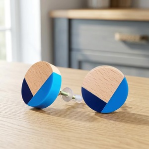 Modern Round Resin Wooden Cabinet <b>Knobs</b> with Industrial Design Blue for Kitchen Home Office Dining Wardrobe Drawer Handles - Product Image 4