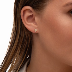 Pendientes de Oro Rosa con Diamantes e Iniciales, 10K, 14K, 18K, Pendientes Personalizados con Letras, Joyería con Nombre Personalizado, Regalo Elegante para Mujer - Product Image 6