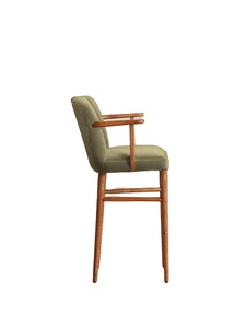 Quena Modern Shell bar Stool Made From Solid Teak Wood Frame and Soft <b>Velvet</b> <b>Fabric</b> with a Natural <b>Green</b> Finish for bar Room Use - Product Image 2