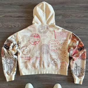 Sweat-shirt à capuche zippé pour homme, coupe courte et carrée, 450 g/m², en molleton bouclette, avec impression numérique personnalisée, motif graphique, coupe oversize et épaules tombantes - Product Image 2