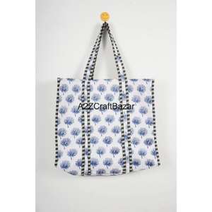 Bolsa de Mano Grande, 100% Algodón Puro, Acolchada, Estampada a Mano, con Rayas Multicolores, Asa Larga, Ecológica, Sostenible, para Estudio y Compras - Product Image 1