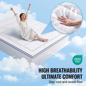 Queen Size 1\" <b>Thickness</b> Fiber Fill <b>Mattress</b> <b>Topper</b> Comfortable Supportive Cooling Breathable Detachable Washable Bedside Pocket - Product Image 3