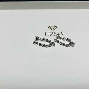 Custom 925 <b>Silver</b> Heart Diamond Chain Hoop Earrings 0.40ctw Ball Beaded Loop Dangling Drop Charm Pair Fine <b>Huggie</b> Bridal Jewelry - Product Image 3