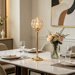 Porte-bougie boule de cristal dorée 27 cm de haut en laiton, décoration d'intérieur, centre de table de mariage - Product Image 5