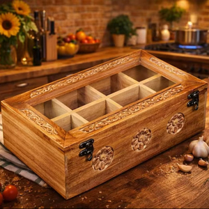 Hand Crafted Handcrafted Wooden Masala <b>Box</b> Classic Wooden Spice Container | Handmade Masala Organizer, Rustic Kitchen <b>Storage</b> - Product Image 1