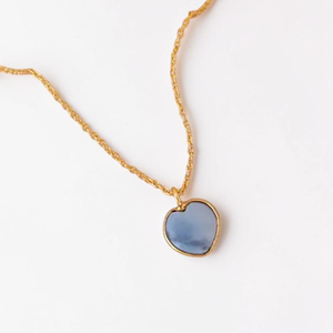 Natural Blue <b>Opal</b> Heart Shape Pendant <b>Necklace</b> Gold Plated Brass Bezel Set Handmade Gemstone <b>Necklace</b> for Women - Product Image 1