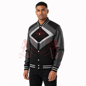 Chaqueta Letterman Negra y Gris de Estilo Fresco, Diseño Moderno con Paneles, Prenda Cómoda de Moda Urbana - Product Image 4