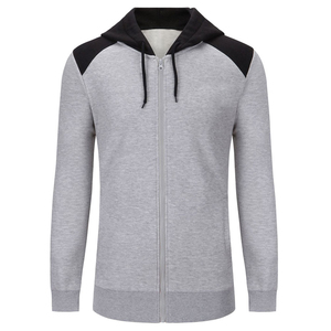 Chándal Gris con Capucha para Hombre, Cierre Completo, Bolsillos Laterales, Ropa Casual de Otoño, Color Sólido, Corte Regular, Mezcla de Poliéster y Algodón - Product Image 2