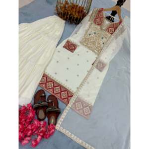 Tenue de soirée de créateur 2XL Sarara Plazzo Top & Dupatta Elegant Look - Product Image 3