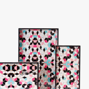 Juego de Bandejas Decorativas de MDF Esmaltado con Impresión Personalizada, Juego de 3 Bandejas de Madera para Servir con Gráficos Geométricos Audaces - Product Image 2