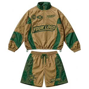 Custom <b>Men's</b> <b>Lightweight</b> Windbreaker Two Piece Set Nylon Polyester Jacket and <b>Shorts</b> For Breathable Outdoor Casual Fashion - Product Image 5
