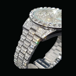 Reloj deportivo unisex de acero inoxidable de lujo de 41 mm con esfera helada, grandes diamantes de moissanita, logotipo cuadrado, aleación, cuarzo, estilo hip hop - Product Image 3